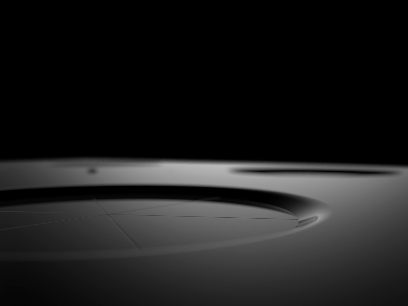 Exploded view of a circular gas burner with a blue flame, on black